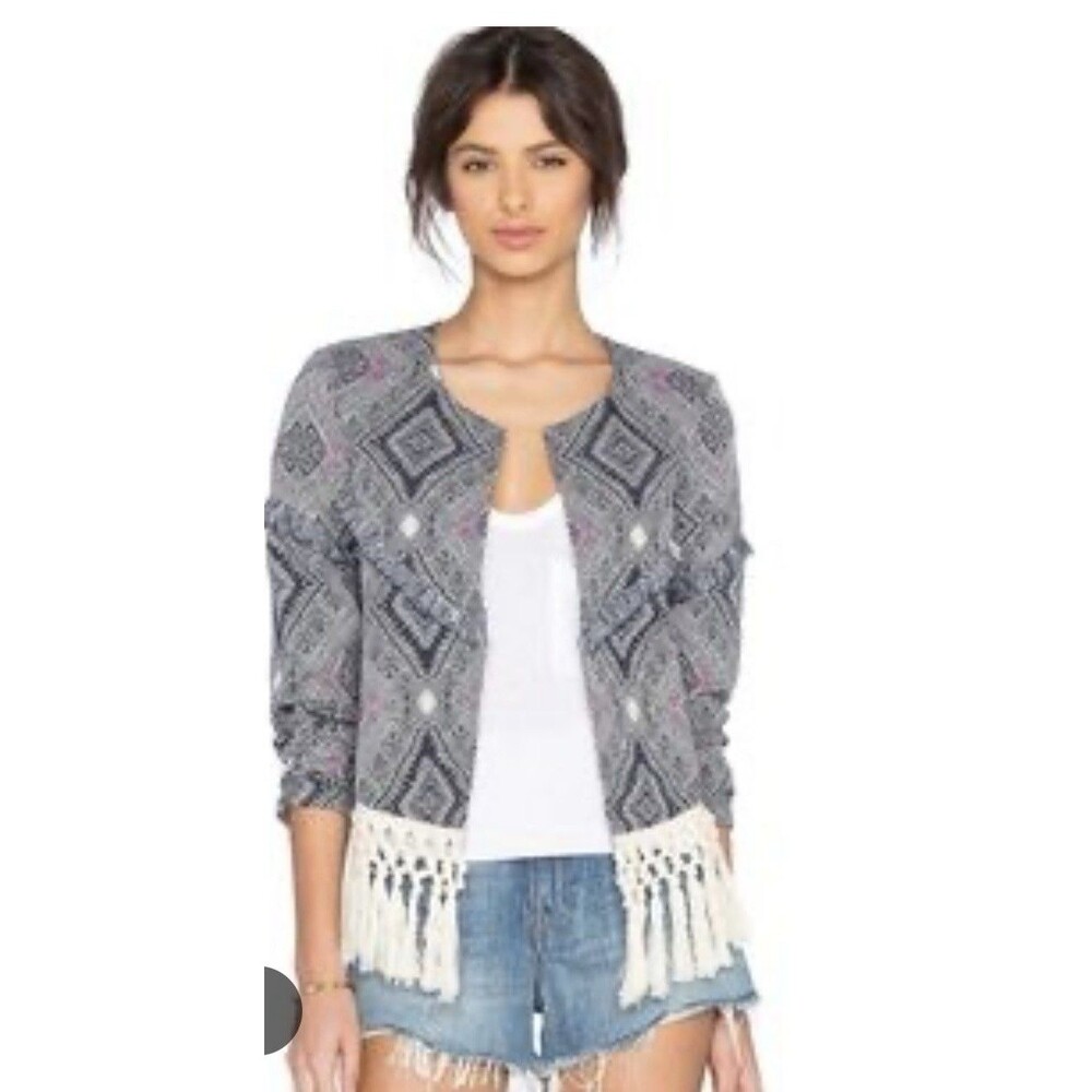 Rory Beca Bikes Open Front Fringe Long Sleeve Black White Pink Jacket Size XS